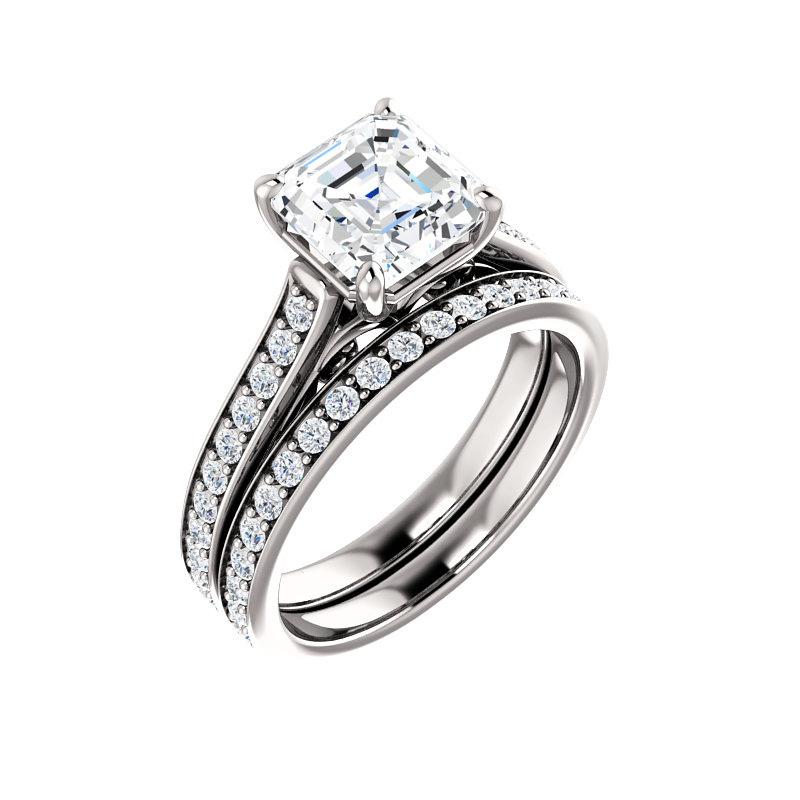 The Andrea Asscher Moissanite Ring diamond engagement ring solitaire setting white gold with matching band