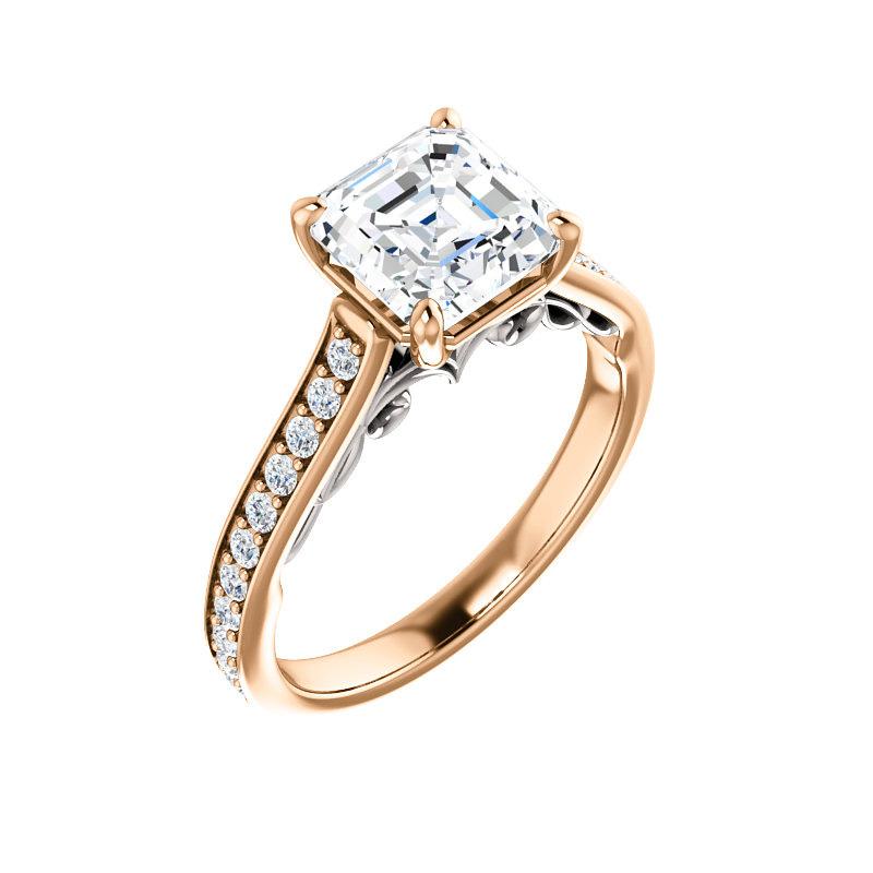 The Andrea Asscher Moissanite Ring diamond engagement ring solitaire setting rose gold and white accent
