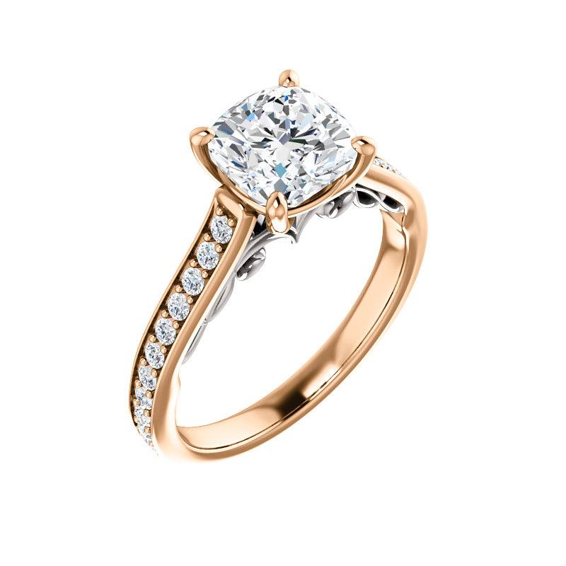The Andrea Cushion Moissanite Ring diamond engagement ring solitaire setting rose gold and white accent