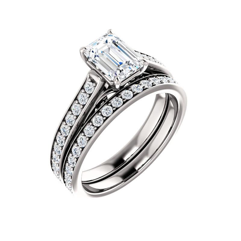 The Andrea Emerald Moissanite Ring diamond engagement ring solitaire setting white gold with matching band