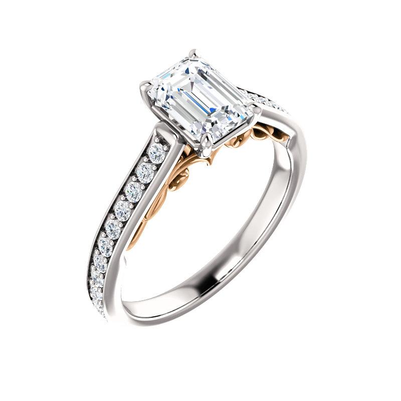 The Andrea Emerald Lab Diamond Ring diamond engagement ring solitaire setting white gold and rose gold accent