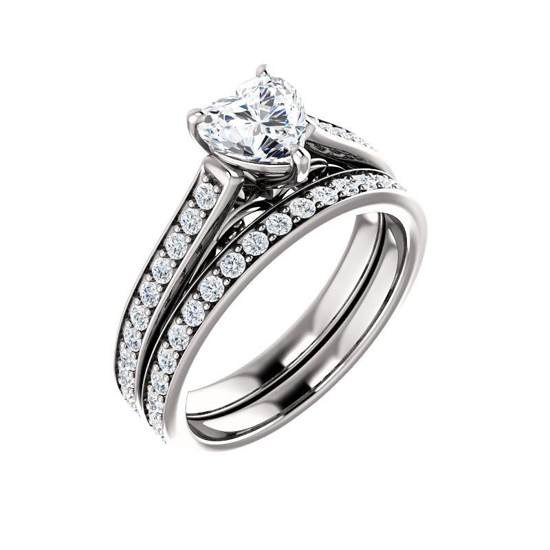 The Andrea Heart Moissanite Ring diamond engagement ring solitaire setting white gold with matching band