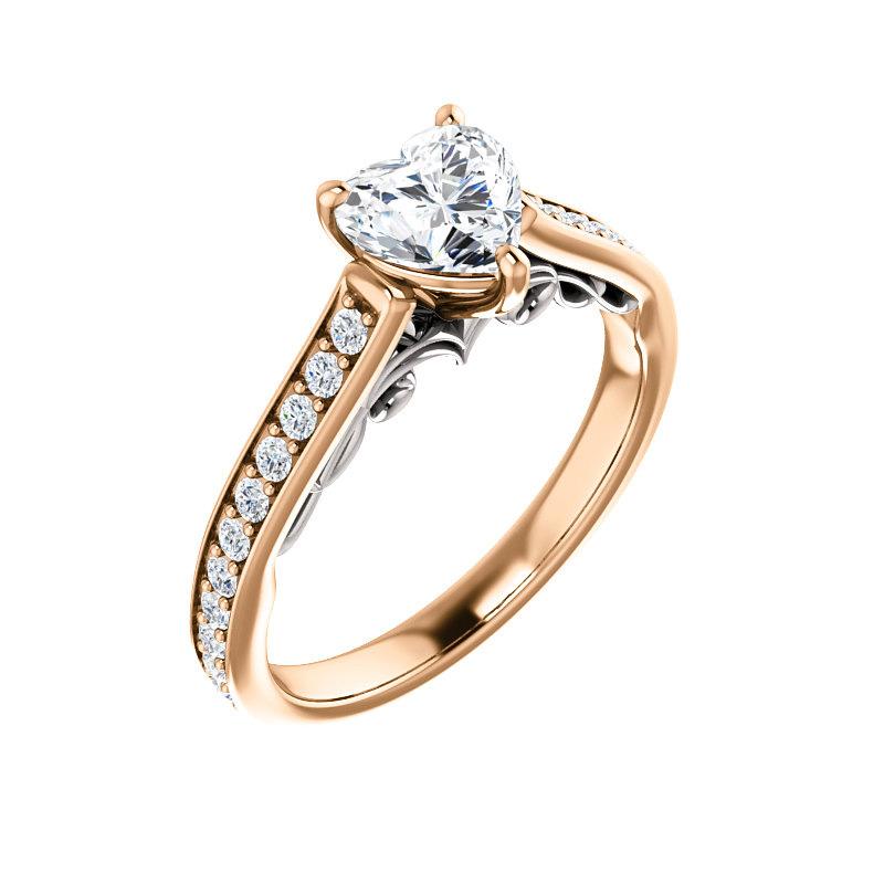 The Andrea Heart Moissanite Ring diamond engagement ring solitaire setting rose gold and white accent