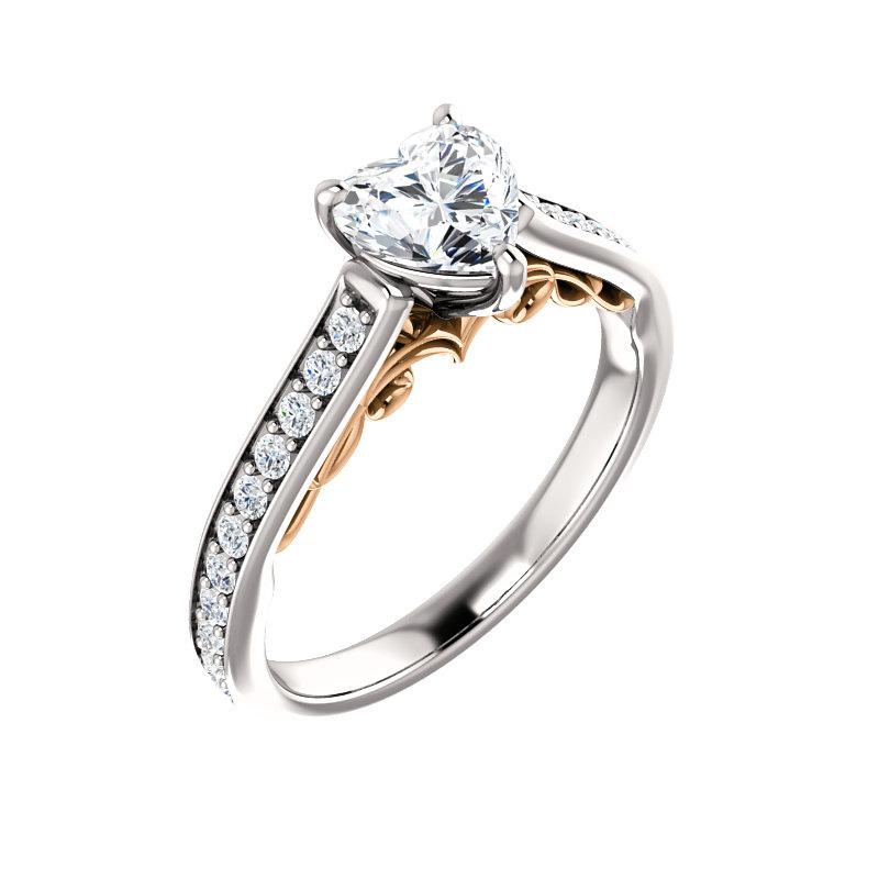 The Andrea Heart Moissanite Ring diamond engagement ring solitaire setting white gold and rose gold accent
