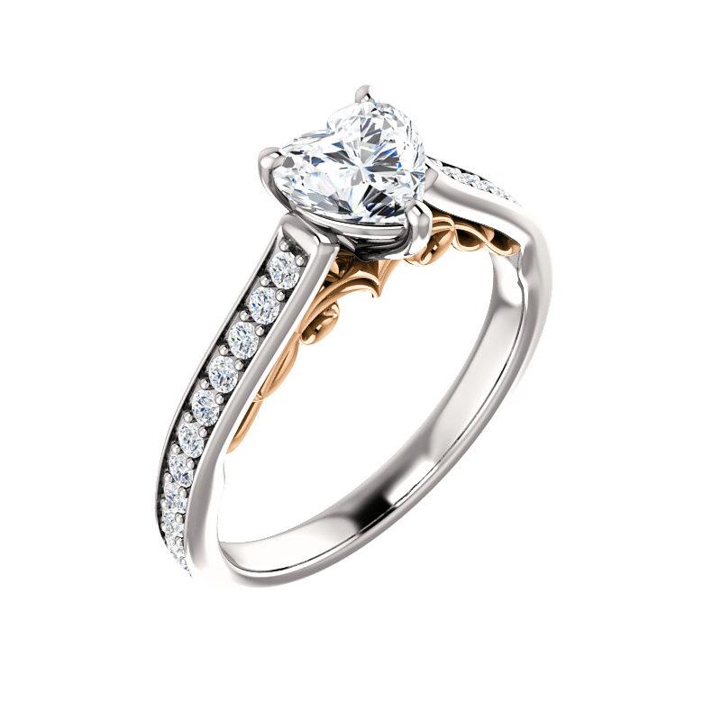 The Andrea Heart Lab Diamond Ring diamond engagement ring solitaire setting white gold and rose gold accent