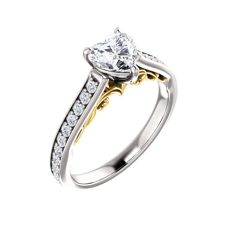 The Andrea Heart Lab Diamond Ring diamond engagement ring solitaire setting white gold and yellow gold accent