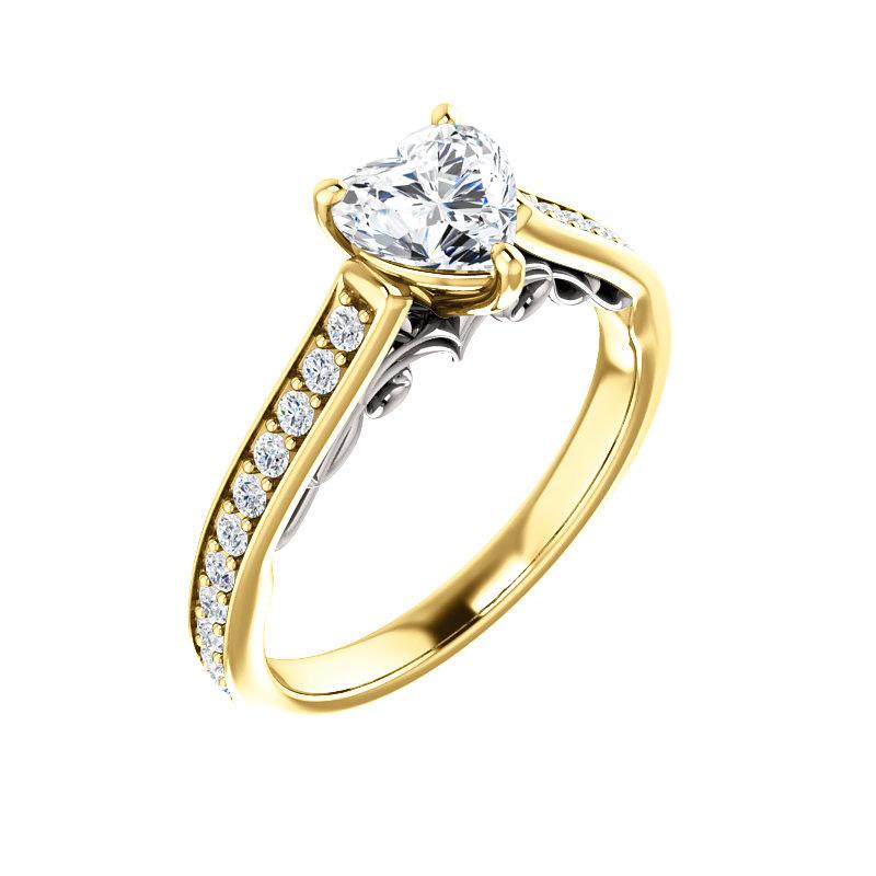 The Andrea Heart Moissanite Ring diamond engagement ring solitaire setting yellow gold and white gold accent