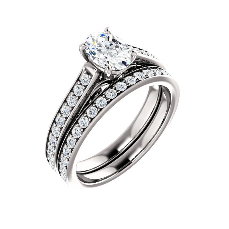The Andrea Oval Moissanite Ring diamond engagement ring solitaire setting white gold with matching band