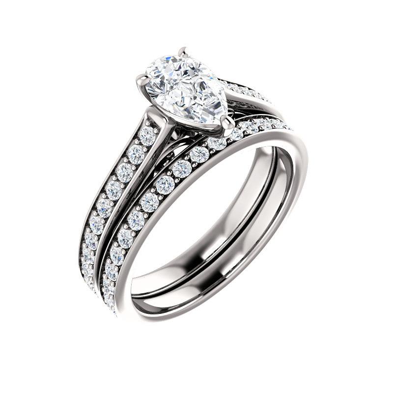 The Andrea Pear Lab Diamond Ring diamond engagement ring solitaire setting white gold with matching band