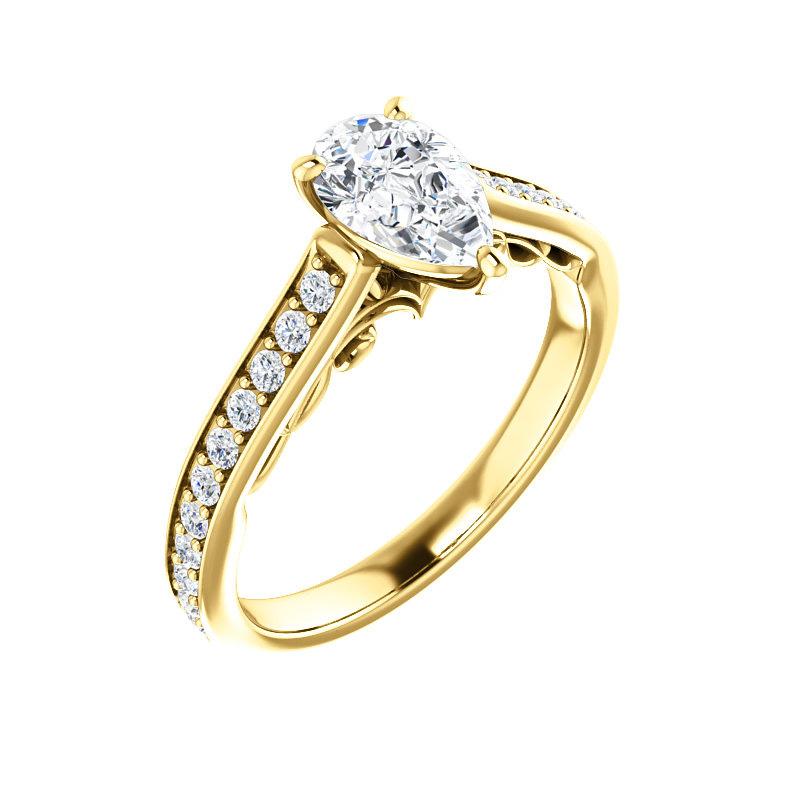 The Andrea Pear Moissanite Ring diamond engagement ring solitaire setting yellow gold