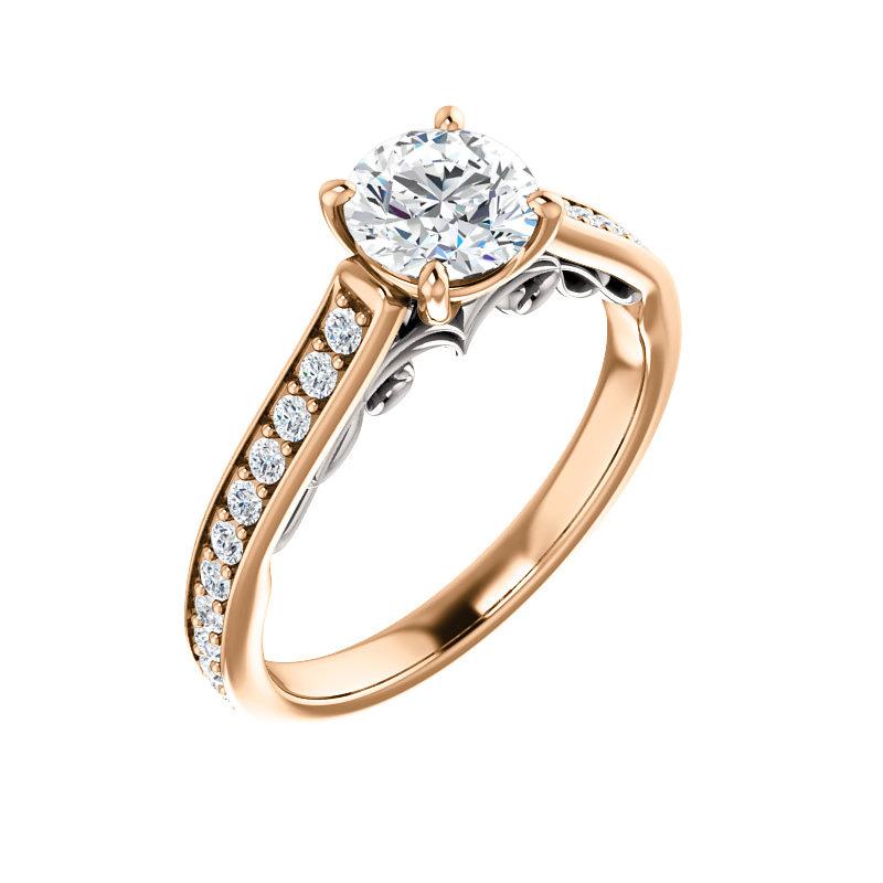 The Andrea Round Moissanite Ring diamond engagement ring solitaire setting rose gold and white accent