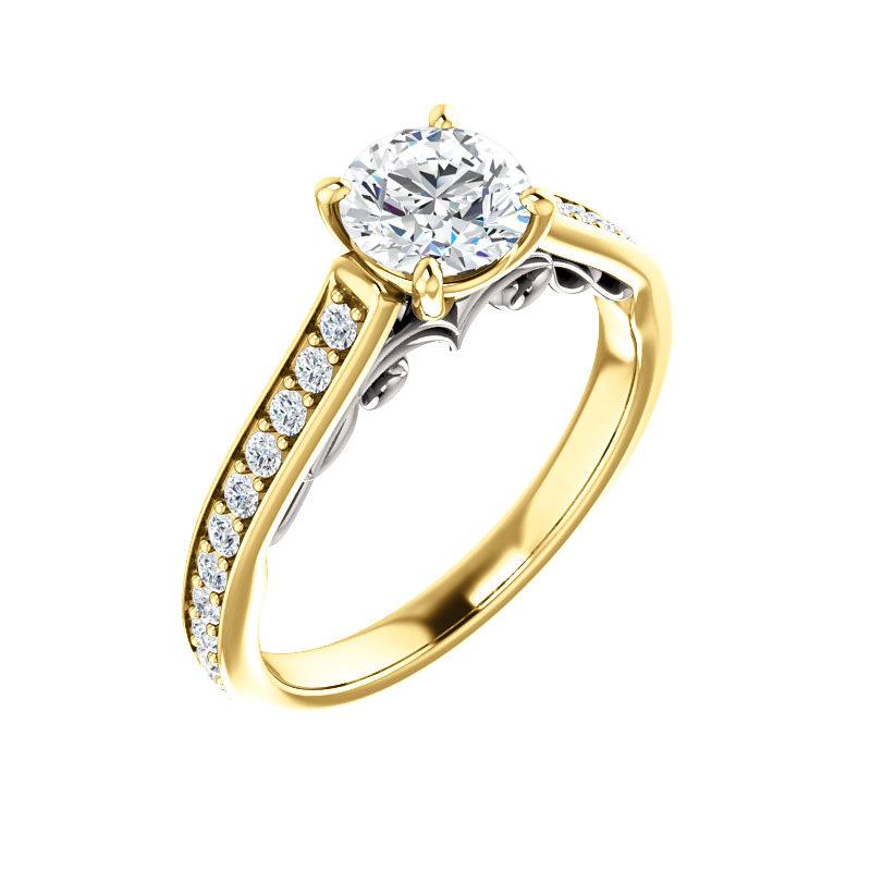 The Andrea Round Lab Diamond Ring diamond engagement ring solitaire setting yellow gold and white gold accent