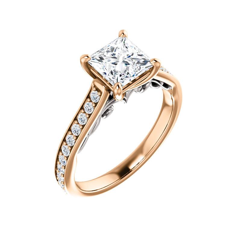 The Andrea Princess Moissanite Ring diamond engagement ring solitaire setting rose gold and white accent