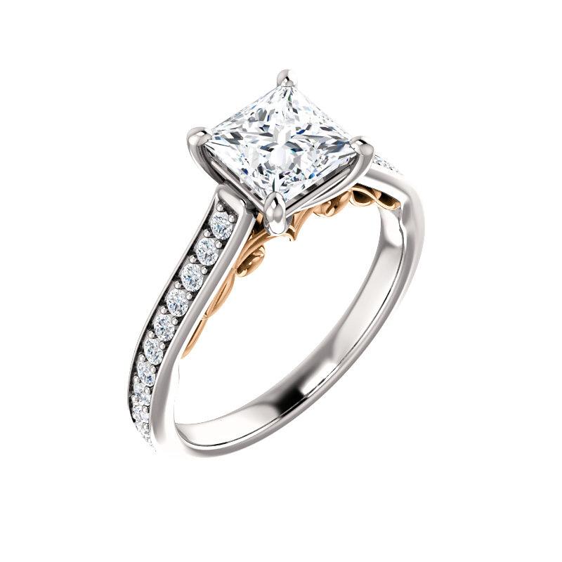 The Andrea Princess Lab Diamond Ring diamond engagement ring solitaire setting white gold and rose gold accent