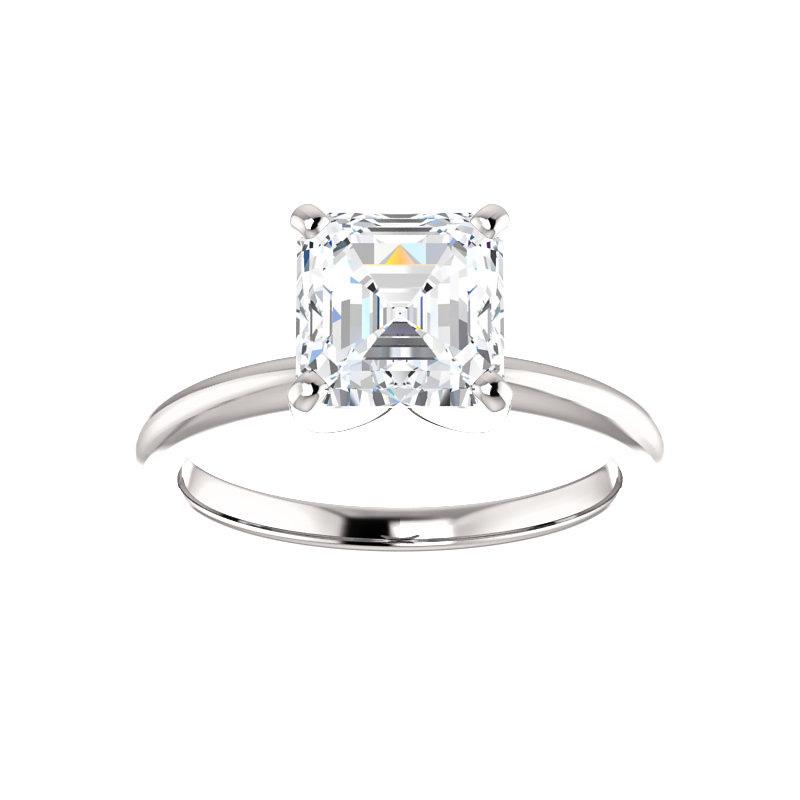 The Four Prongs Asscher Moissanite Engagement Ring Solitaire Setting White Gold