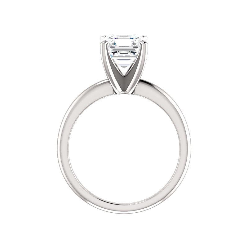 The Four Prongs Asscher Moissanite Engagement Ring Solitaire Setting White Gold Side Profile