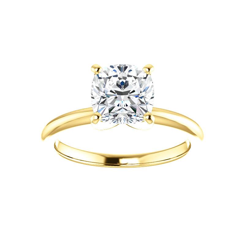 The Four Prongs Cushion Moissanite Engagement Ring Solitaire Setting Yellow Gold