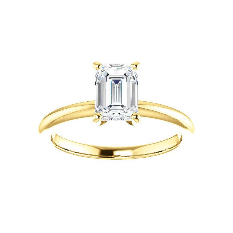 The Four Prongs Emerald Moissanite Engagement Ring Solitaire Setting Yellow Gold