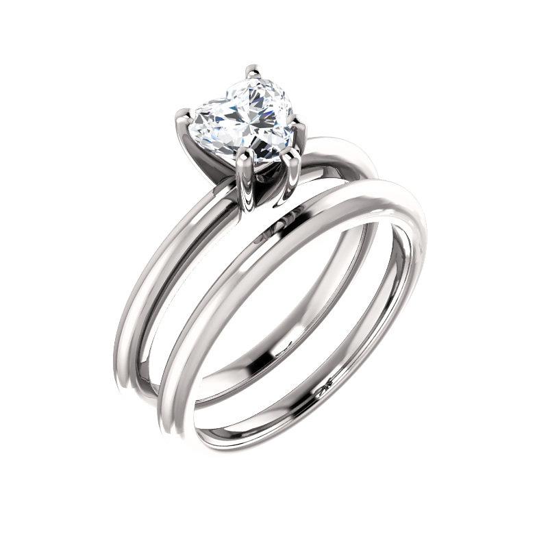 The Four Prongs Heart Moissanite Engagement Ring Solitaire Setting White Gold With Matching Band