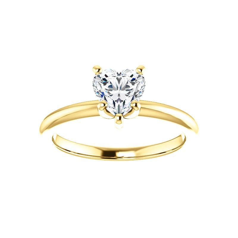 The Four Prongs Heart Moissanite Engagement Ring Solitaire Setting Yellow Gold