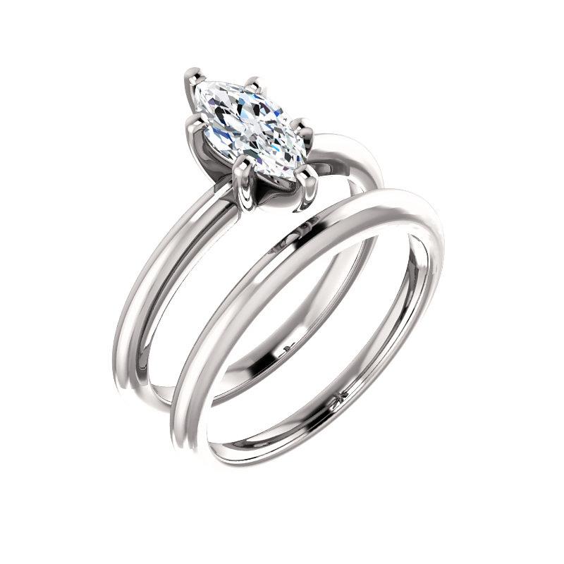 The Four Prongs Marquise Moissanite Engagement Ring Solitaire Setting White Gold With Matching Band