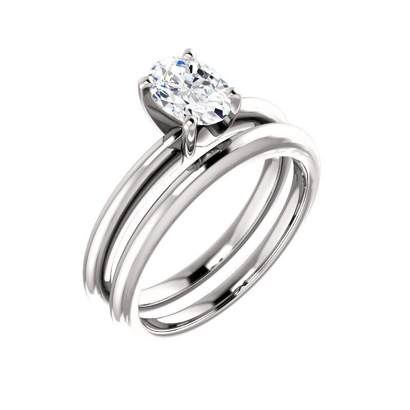 The Four Prongs Oval Moissanite Engagement Ring Solitaire Setting White Gold With Matching Band
