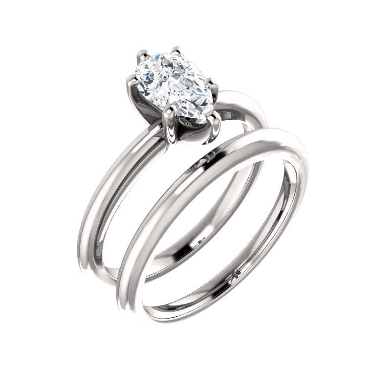 The Four Prongs Pear Moissanite Engagement Ring Solitaire Setting White Gold With Matching Band