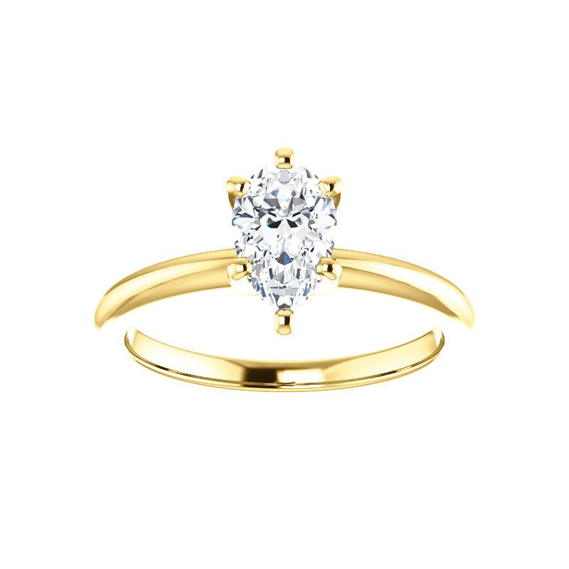 The Four Prongs Pear Moissanite Engagement Ring Solitaire Setting Yellow Gold