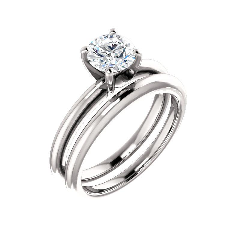 The Four Prongs Round Moissanite Engagement Ring Solitaire Setting White Gold With Matching Band