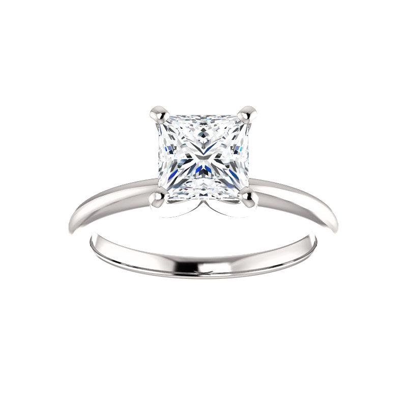 The Four Prongs Princess Moissanite Engagement Ring Solitaire Setting White Gold