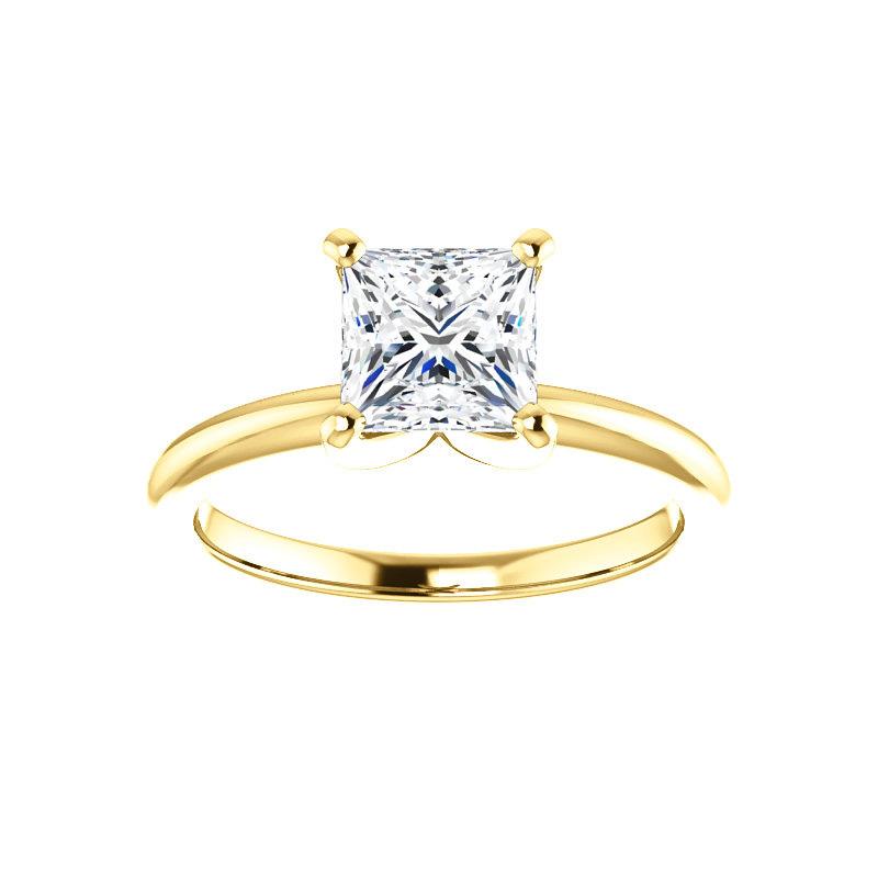 The Four Prongs Princess Moissanite Engagement Ring Solitaire Setting Yellow Gold