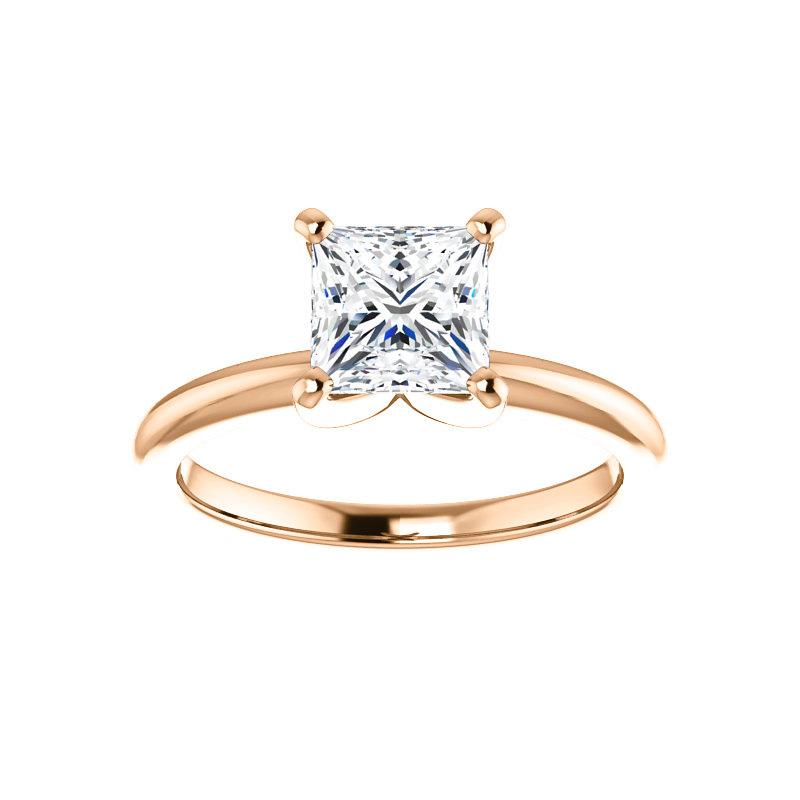 The Four Prongs Princess Moissanite Engagement Ring Solitaire Setting Rose Gold