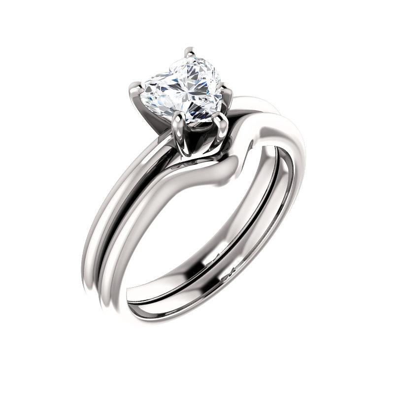 The Six Prongs Heart Lab Diamond Engagement Ring Rope Solitaire Setting White Gold With Matching Band