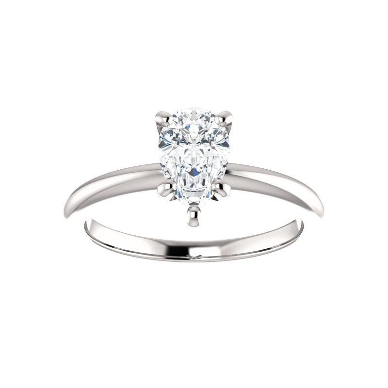 The Six Prongs Pear Moissanite Engagement Ring Rope Solitaire Setting White Gold