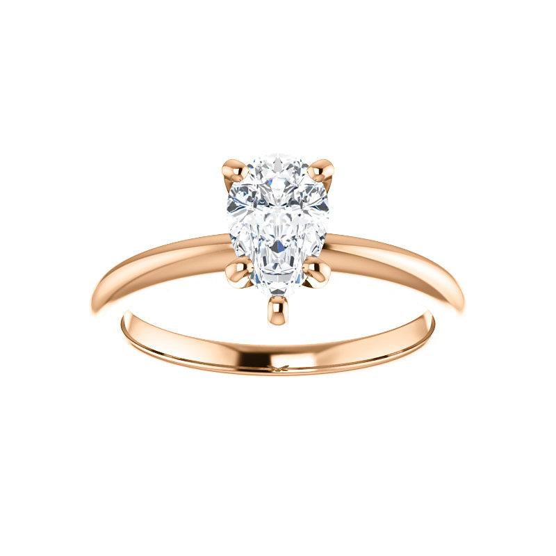 The Six Prongs Pear Moissanite Engagement Ring Rope Solitaire Setting Rose Gold
