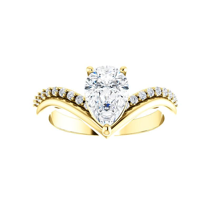 The Nelda Moissanite pear moissanite engagement ring solitaire setting yellow gold