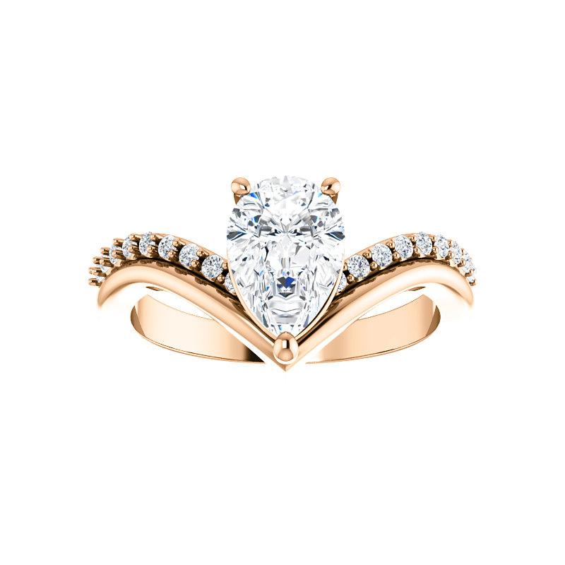 The Nelda Moissanite pear moissanite engagement ring solitaire setting rose gold