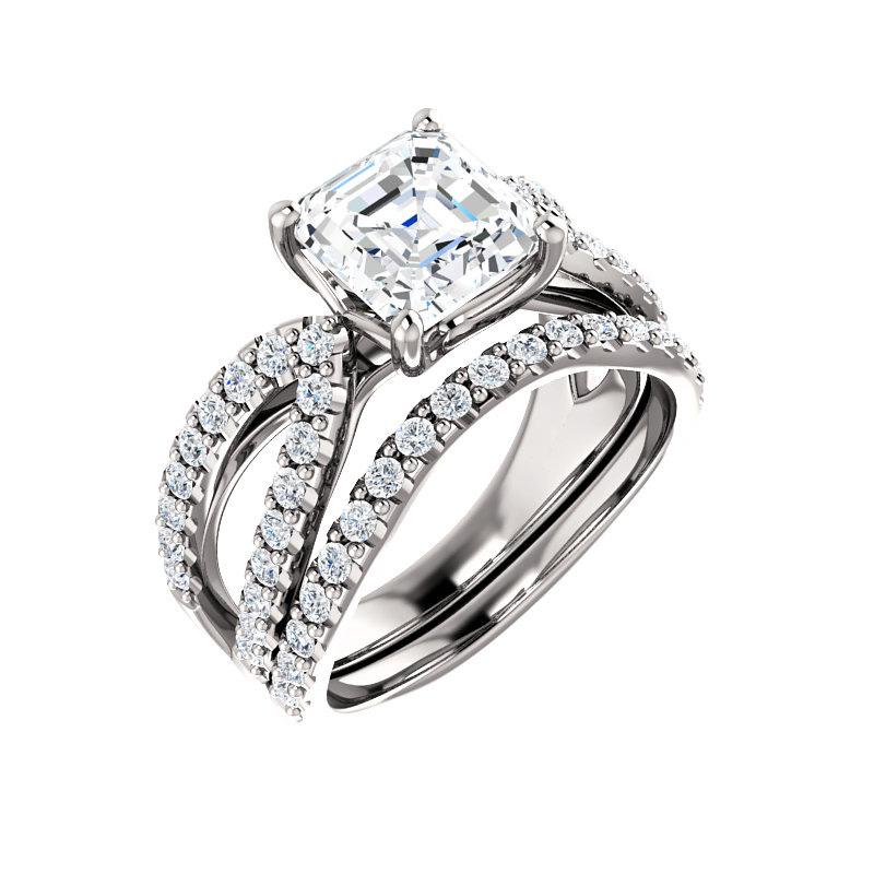 The Tia Asscher Moissanite Ring moissanite engagement ring solitaire setting white gold with matching band