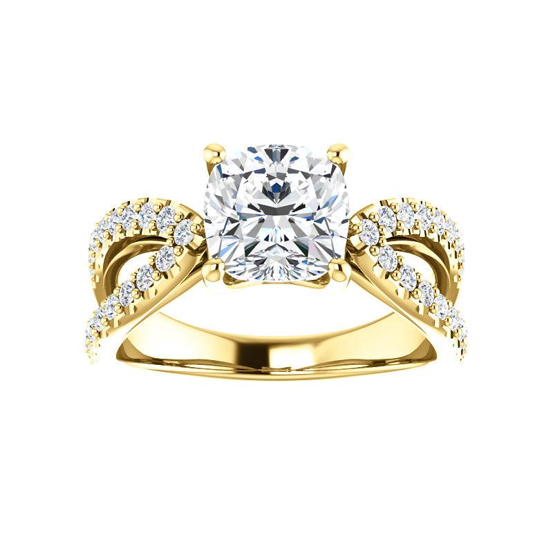 The Tia Cushion Moissanite Ring moissanite engagement ring solitaire setting yellow gold