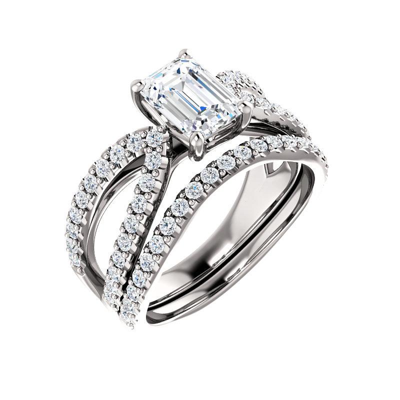 The Tia Emerald Moissanite Ring moissanite engagement ring solitaire setting white gold with matching band