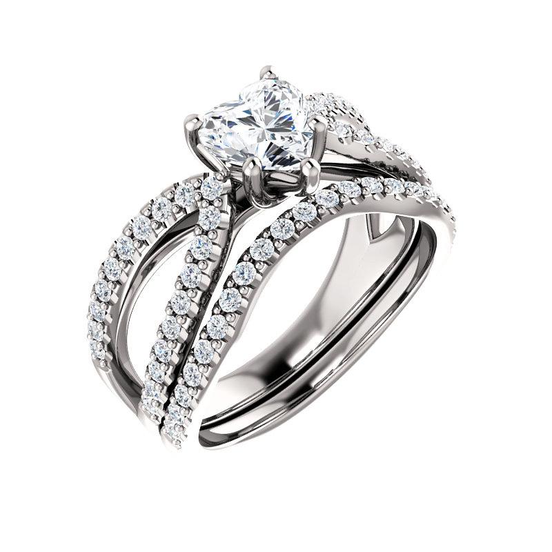 The Tia Heart Lab Diamond Ring Lab Diamond Engagement Ring solitaire setting white gold with matching band