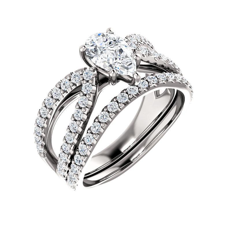 The Tia Pear Moissanite Ring moissanite engagement ring solitaire setting white gold with matching band