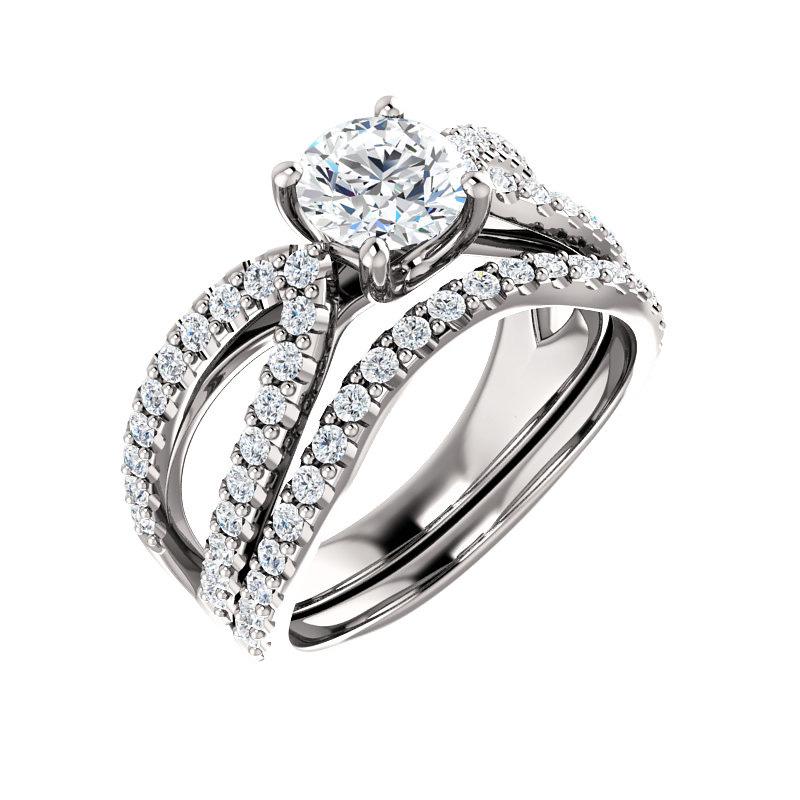 The Tia Round Moissanite Ring moissanite engagement ring solitaire setting white gold with matching band