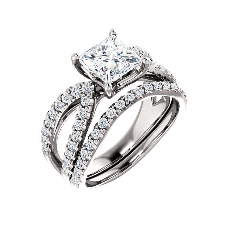 The Tia Princess Lab Diamond Ring Lab Diamond Engagement Ring solitaire setting white gold with matching band