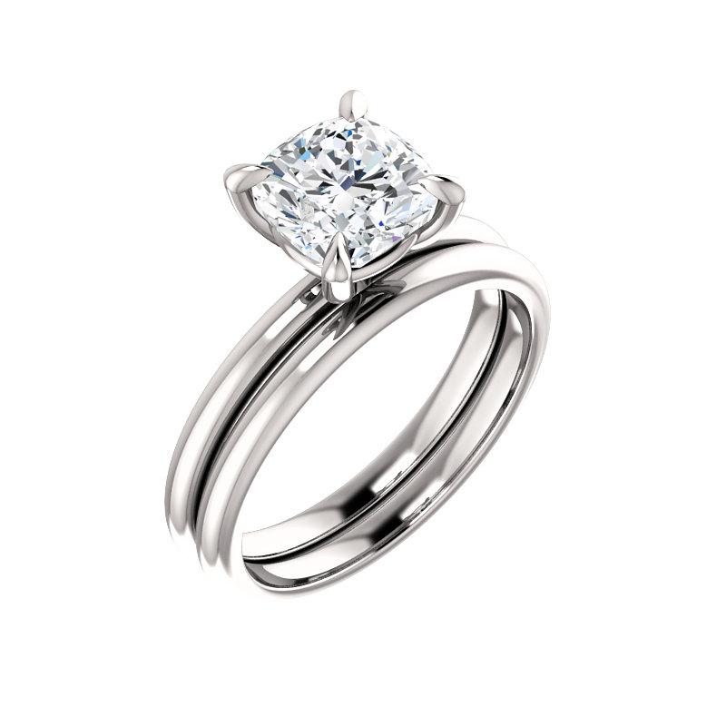 The Julie Cushion Moissanite Engagement Ring Solitaire Setting White Gold With Matching Band