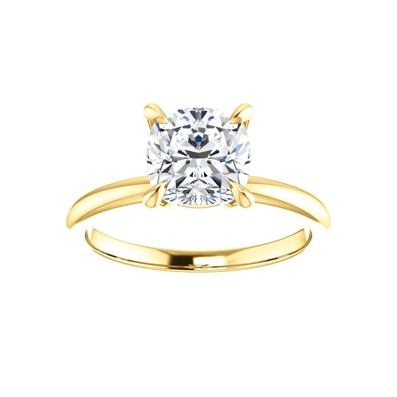 The Julie Cushion Moissanite Engagement Ring Solitaire Setting Yellow Gold