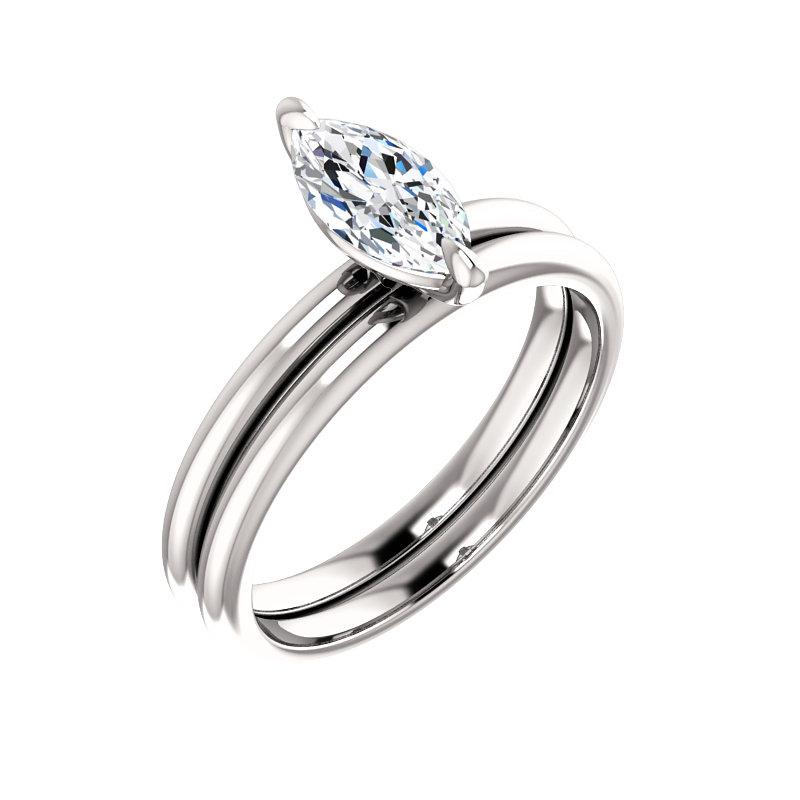 The Julie Marquise Moissanite Engagement Ring Solitaire Setting White Gold With Matching Band