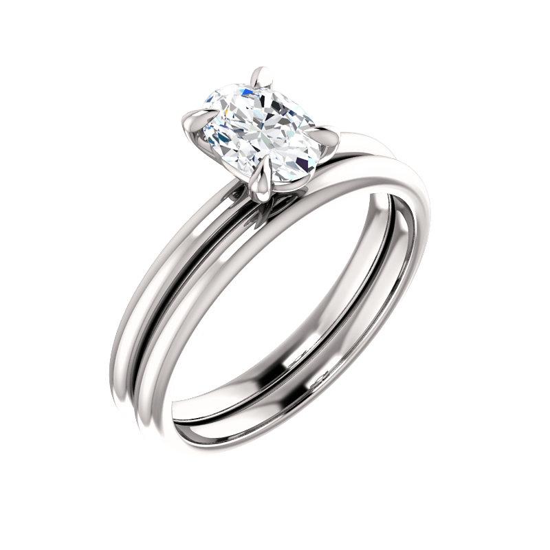 The Julie Oval Moissanite Engagement Ring Solitaire Setting White Gold With Matching Band