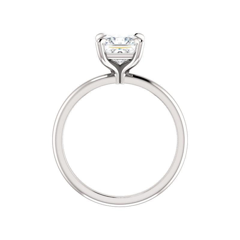 The Julie Princess Moissanite Engagement Ring Solitaire Setting White Gold Side Profile