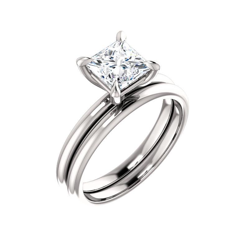 The Julie Princess Moissanite Engagement Ring Solitaire Setting White Gold With Matching Band